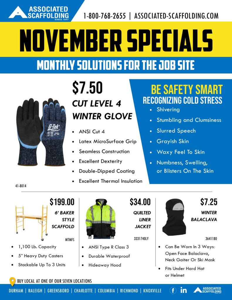 winter gloves, safety jackets, baker scaffold