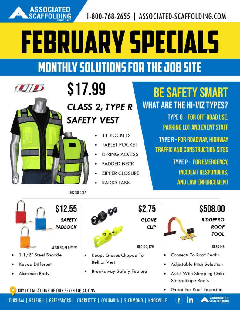 safety vest, padlock, glove clips, roof tool